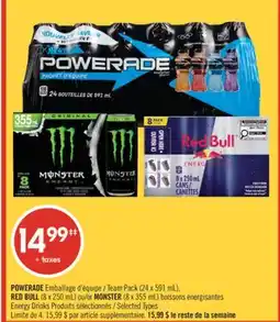 Pharmaprix POWERADE Team Pack (24 x 591 mL), RED BULL (8 x 250 mL) or MONSTER (8 x 355 mL) Energy Drinks offer