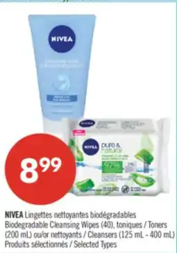 Pharmaprix NIVEA Biodegradable Cleansing Wipes (40), Toners (200 mL) or Cleansers (125 mL - 400 mL) offer