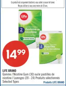 Pharmaprix LIFE BRAND Nicotine Gum (30) or Lozenges (20-24) offer