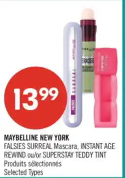 Pharmaprix MAYBELLINE NEW YORK FALSIES SURREAL Mascara, INSTANT AGE REWIND or SUPERSTAY TEDDY TINT offer