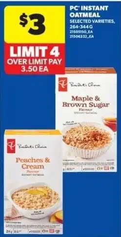 Wholesale Club PC instant oatmeal offer