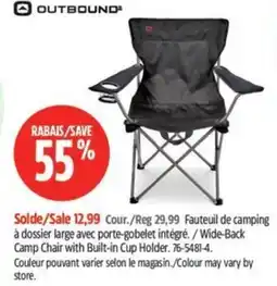 Canadian Tire Outbound wide-back camp chair with built-in cup holder offer