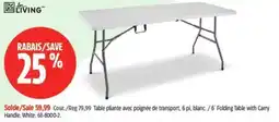 Canadian Tire An Living Folding Table with Carry Handle White offer