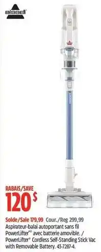 Canadian Tire Bissell PowerLifter Cordless Self-Standing Stick Vac with Removable Battery offer