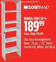 Canadian Tire ClosetMaid Tower Starter Kit, White offer