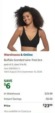 Costco Buffalo bonded wire-free bra offer