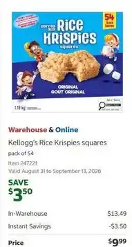 Costco Kellogg's rice krispies squares offer