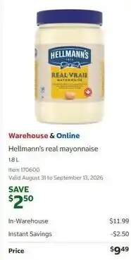 Costco Hellmann's real mayonnaise offer