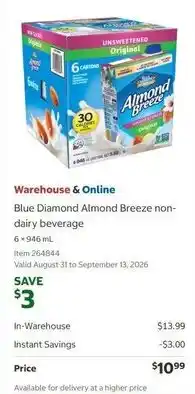 Costco Blue Diamond Almond Breeze non-dairy beverage offer