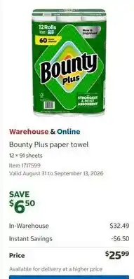Costco Bounty Plus paper towel offer