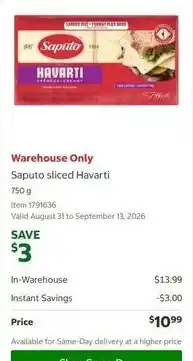 Costco Saputo sliced Havarti offer