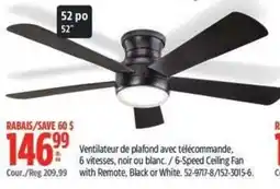 Canadian Tire 6-Speed Ceiling Fan with Remote, Black or White offer
