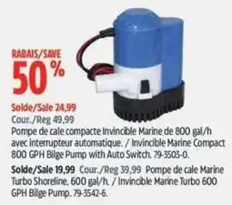 Canadian Tire Invincible Marine Compact 800 GPH Bilge Pump offer