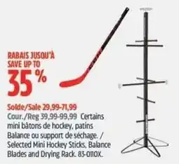 Canadian Tire Selected Mini Hockey Sticks, Balance Blades and Drying Rack offer