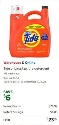 Costco Tide original laundry detergent offer