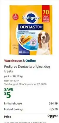 Costco Pedigree dentastix original dog treats offer