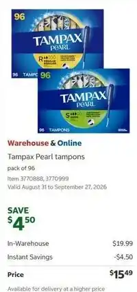 Costco Tampax Pearl tampons offer