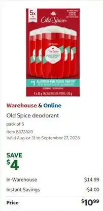 Costco Old Spice deodorant offer