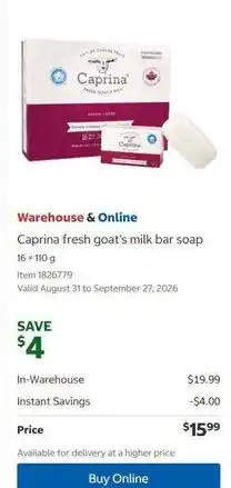 Costco Caprina fresh goat's milk bar soap offer