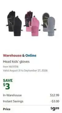 Costco Warehouse & Online Head kids gloves offer