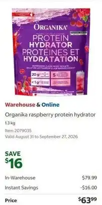 Costco Organika raspberry protein hydrator offer
