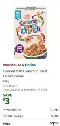 Costco General Mills Cinnamon Toast Crunch cereal offer