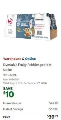 Costco Dymatize Fruity Pebbles protein shake offer
