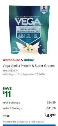 Costco Vega Vanilla Protein & Super Greens offer