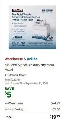 Costco Kirkland Signature daily dry facial towel offer