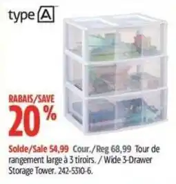 Canadian Tire Type A wide 3-drawer storage tower offer