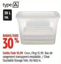 Canadian Tire type A clear stackable storage tote offer