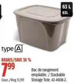 Canadian Tire type A stackable storage tote offer