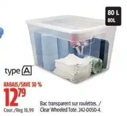 Canadian Tire Type A clear wheeled tote offer