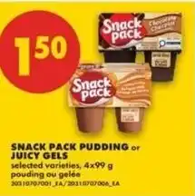 No Frills Snack pack pudding or juicy gels offer