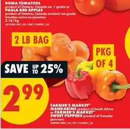 No Frills Farmer's Market mandarins or farmer's market sweet peppers offer