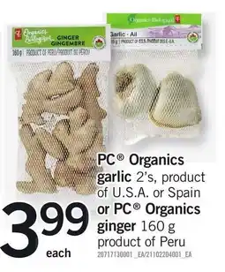 Loblaws PC Organics garlic 2's offer