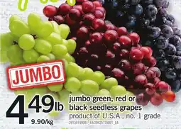 Loblaws jumbo green, red or black seedless grapes offer
