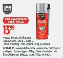 Canadian Tire Great Stuff mousse d'étanchéité isolante gaps & cracks offer