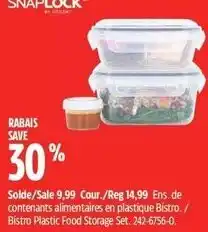 Canadian Tire Snaplock bistro plastic food storage set offer