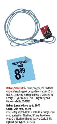 Canadian Tire Cable de recharge et de synchronisation Bluevue, 3/pa offer