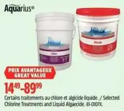 Canadian Tire Aquarius selected chlorine treatments and liquid algaecide offer