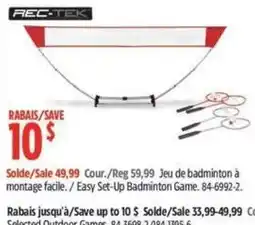 Canadian Tire Rec-Tek easy set-up badminton game offer