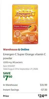 Costco Emergen-C Super Orange vitamin C powder offer
