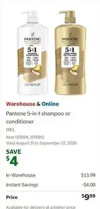 Costco Pantene 5-in-1 shampoo or conditioner offer
