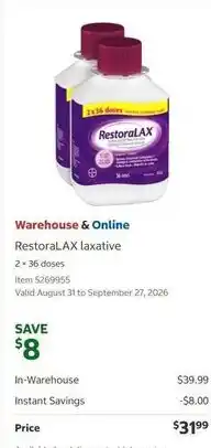 Costco RestoralAX laxative offer