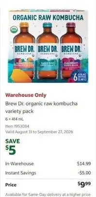 Costco Brew Dr. organic raw kombucha offer