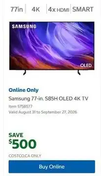 Costco Samsung 77" S85H OLED 4K TV offer