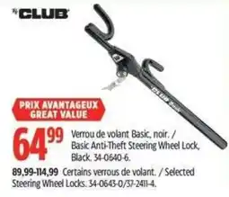 Canadian Tire Club basic anti-theft steering wheel lock offer