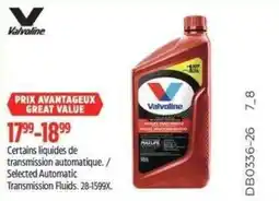 Canadian Tire Valvoline selected automatic transmission fluids offer