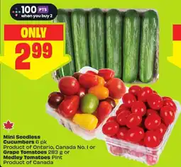 FreshCo Mini Seedless Cucumbers or Grape Tomatoes or Medley Tomatoes offer